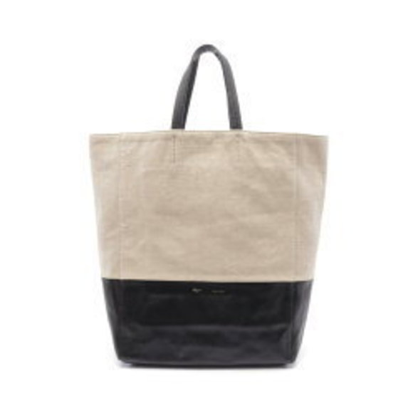 Celine Vertical Cabas Tote Bag Leather Beige Black - Picture 1 of 7